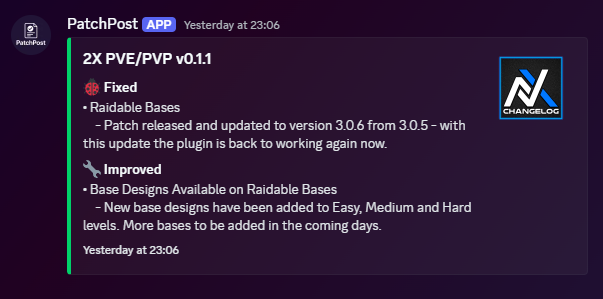 Example PatchPost changelog as a Discord embed